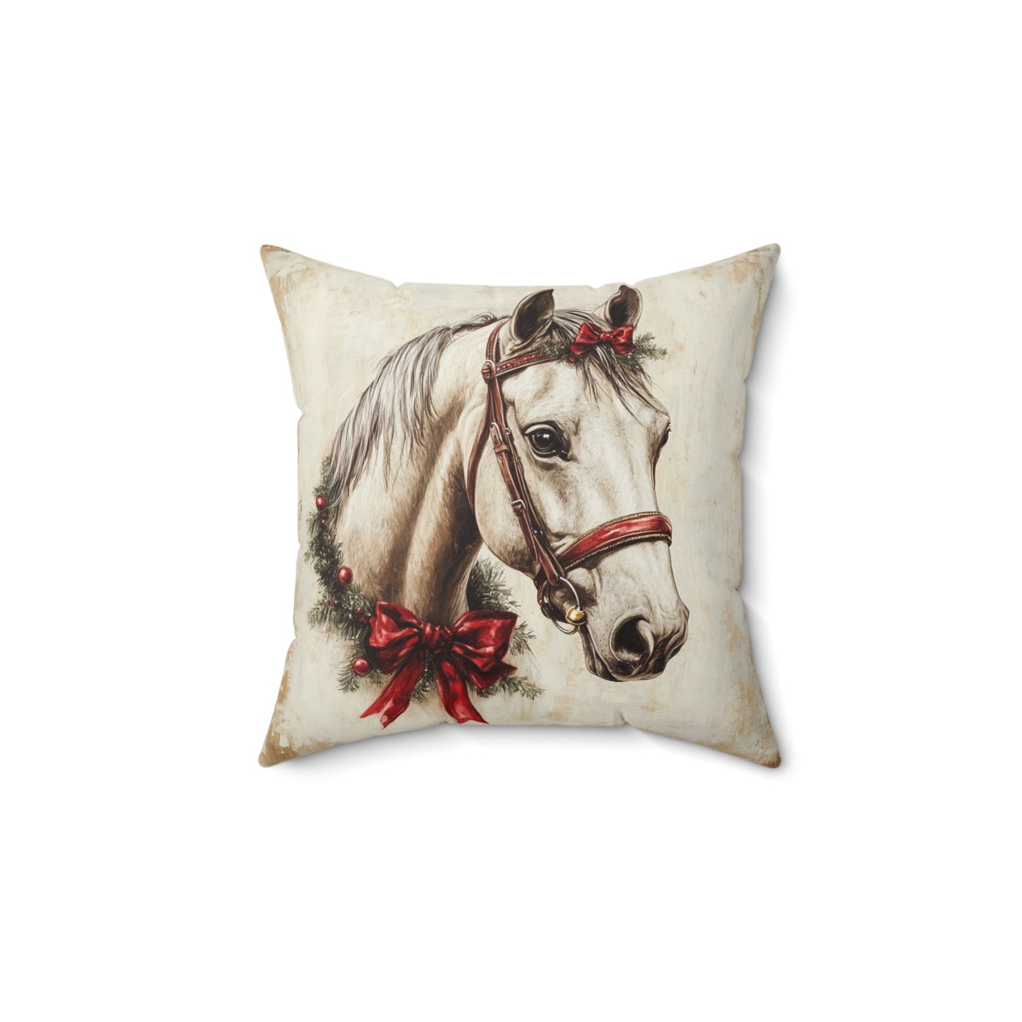 Christmas Equine Square Pillow, Holiday Horse Decor, Festive Equestrian Cushion, Winter Pony Throw Pillow, Seasonal Stallion Accent Pillow