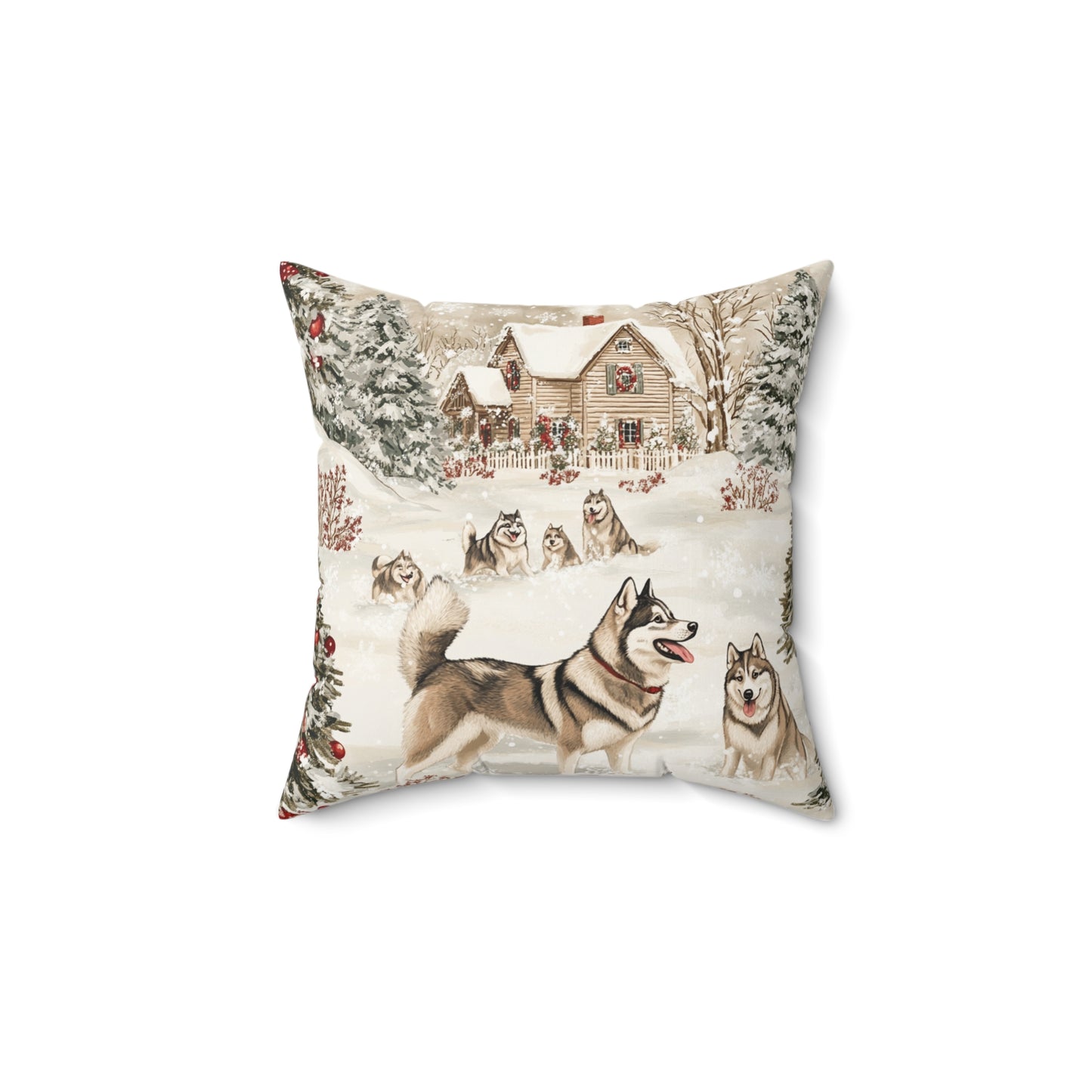 Siberian Husky Christmas Pillow, Holiday Decor, Dog Lover Gift, Winter Throw Pillow, Festive Cushion Cover