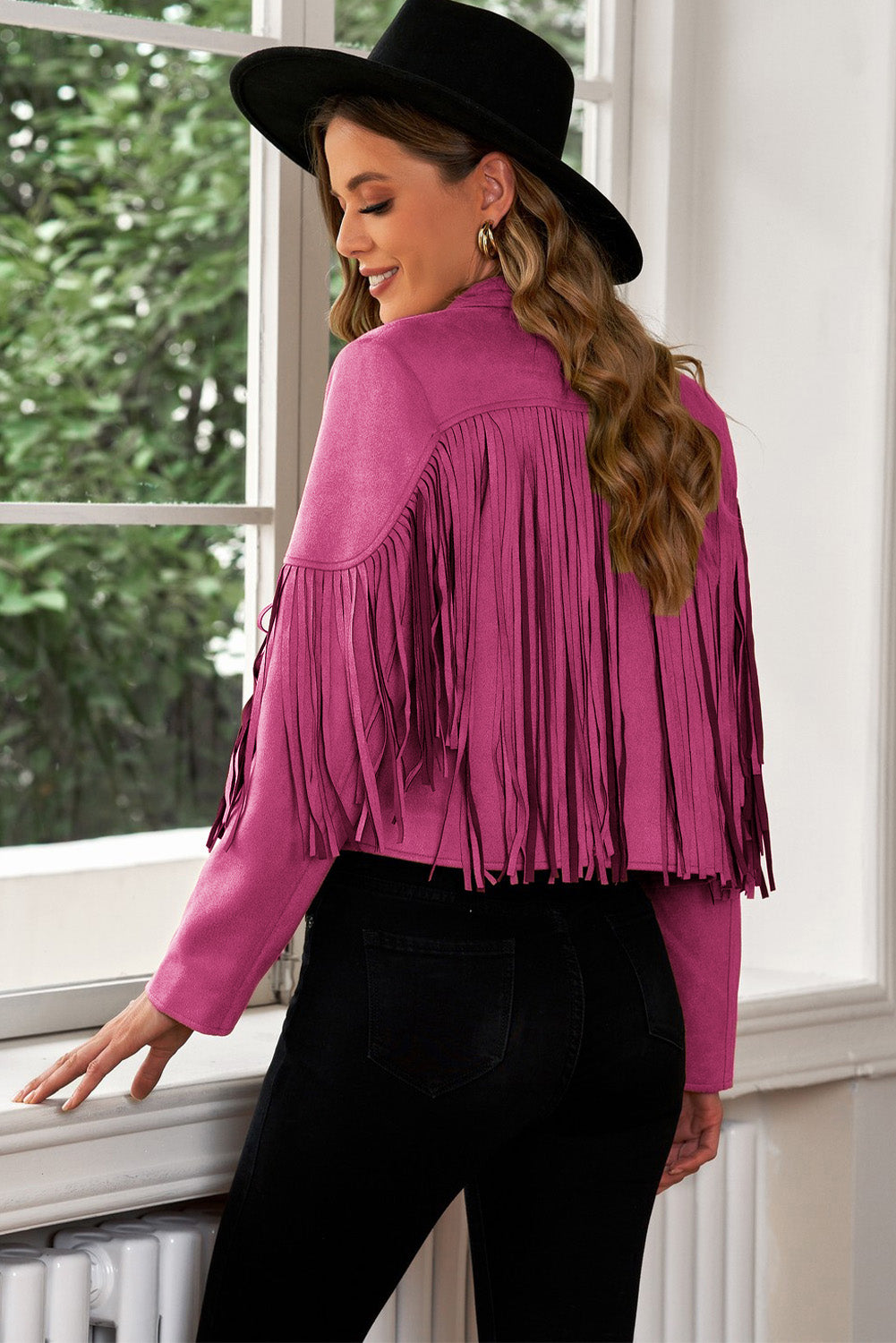 Fringe Trim Lapel Collar Cropped Blazer